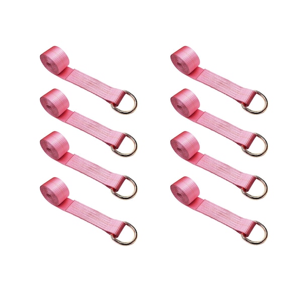 Tie 4 Safe 2" x 10' Lasso Strap w/ D Ring Auto Tie Down Wheel Lift Tow Truck Trailer Pink, 8PK TWS21-510-W27-PK-C-8 - main